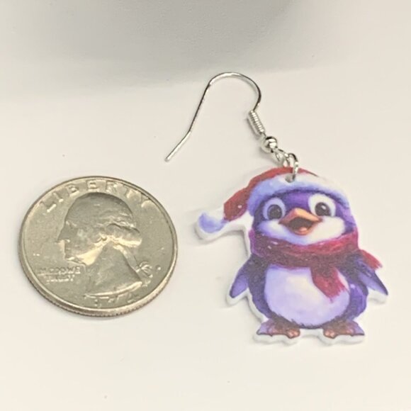 Penguin Earring, Santa Earring, Christmas Earring, Gift Idea, Holiday Earring - Picture 4 of 5